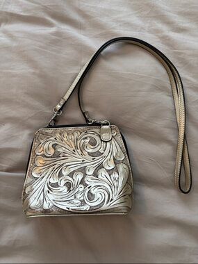 Metallic Gold Crossbody Bag with Embossed Swirl Design